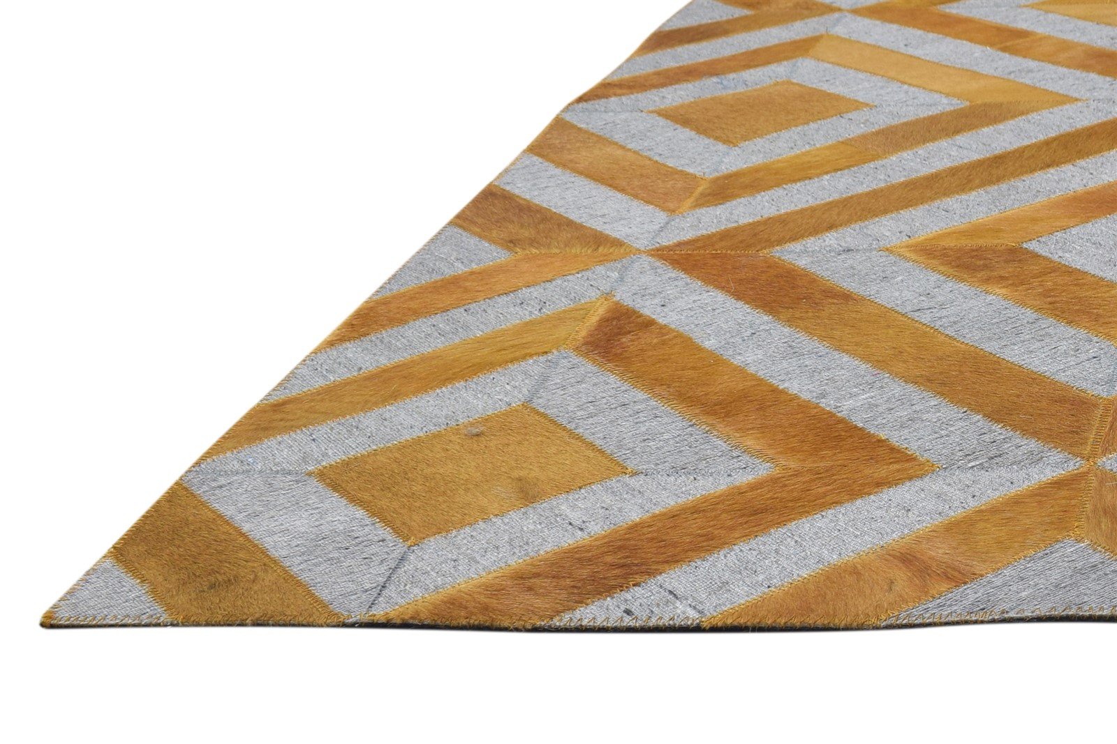 Gold Leather / Cotton Rug 3X9 Modern Hand Woven Moroccan Diamond Small Runner 