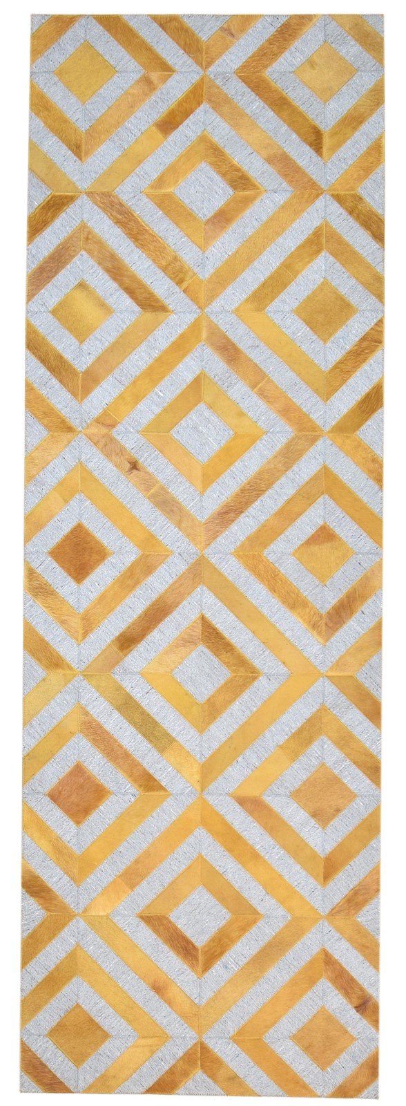 Gold Leather / Cotton Rug 3X9 Modern Hand Woven Moroccan Diamond Small Runner 