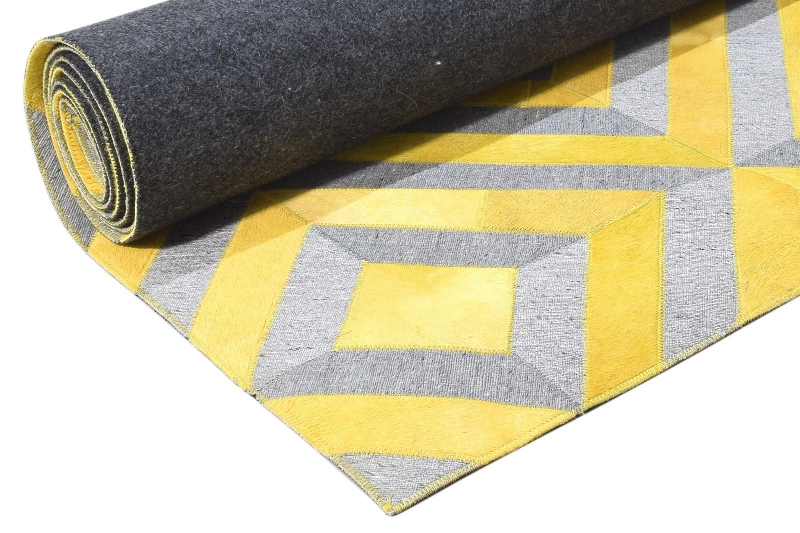 Leather / Cotton Yellow Rug 3X9 Modern Hand Woven Moroccan Diamond Small Carpet 