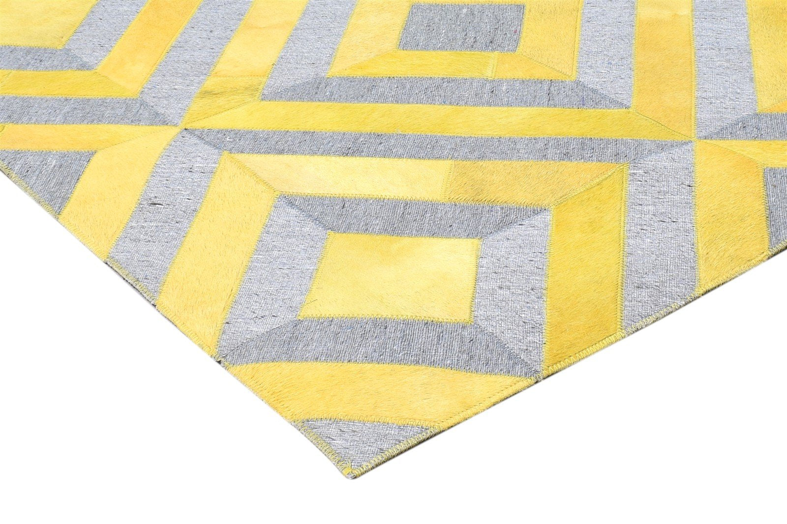 Leather / Cotton Yellow Rug 3X9 Modern Hand Woven Moroccan Diamond Small Carpet 