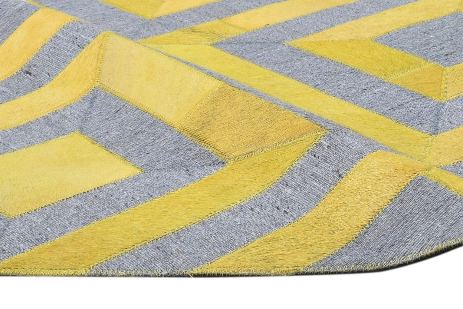 Leather / Cotton Yellow Rug 3X9 Modern Hand Woven Moroccan Diamond Small Carpet 