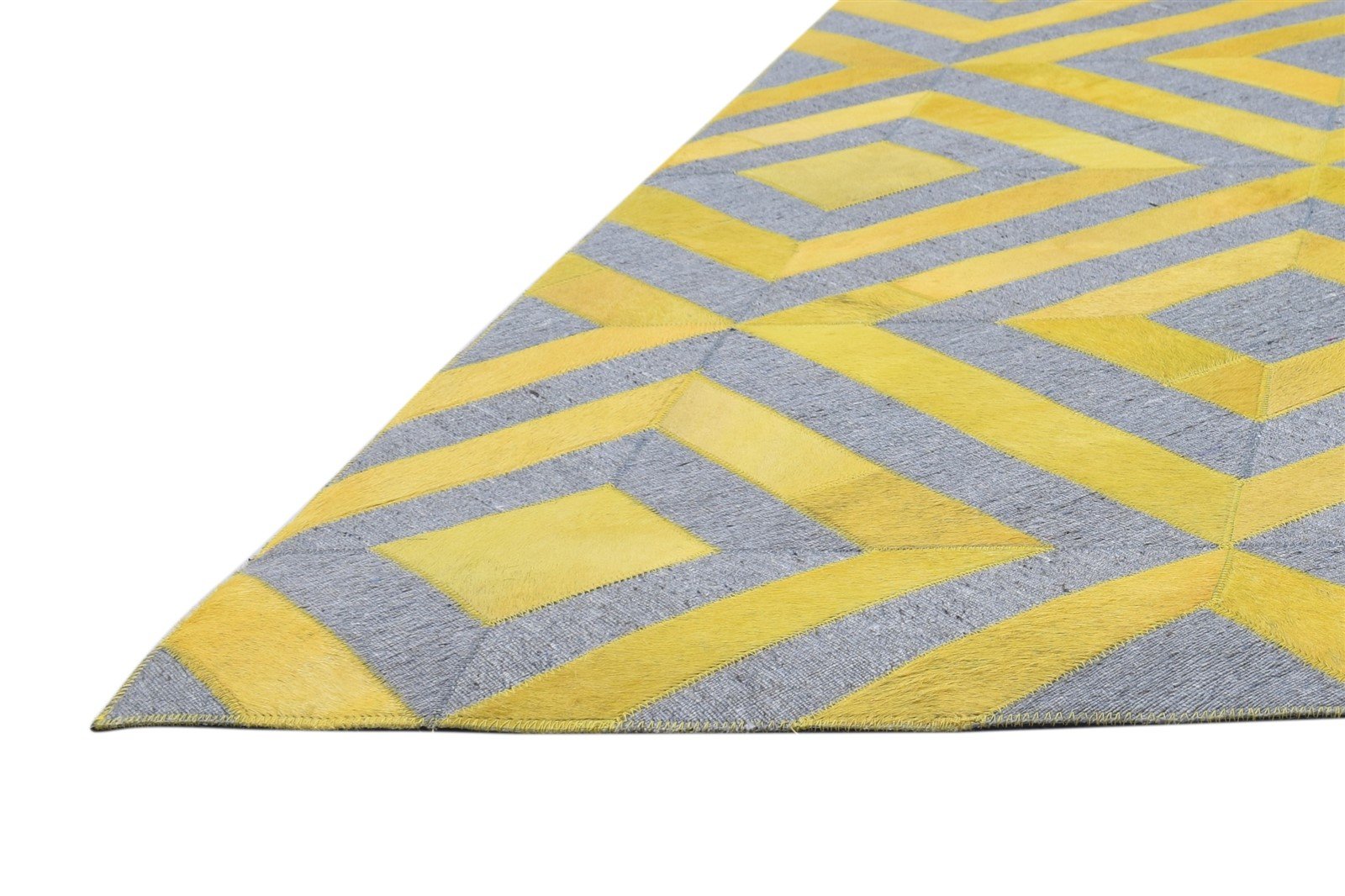 Leather / Cotton Yellow Rug 3X9 Modern Hand Woven Moroccan Diamond Small Carpet 