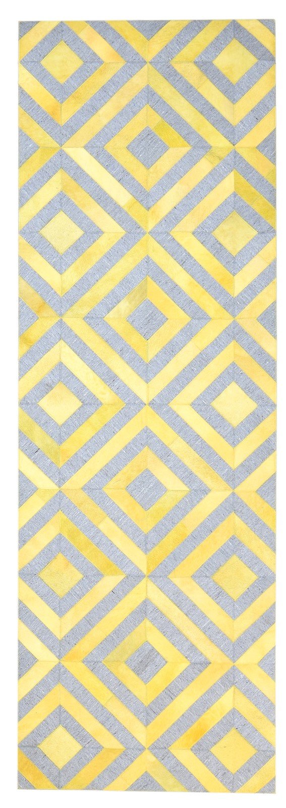 Leather / Cotton Yellow Rug 3X9 Modern Hand Woven Moroccan Diamond Small Carpet 