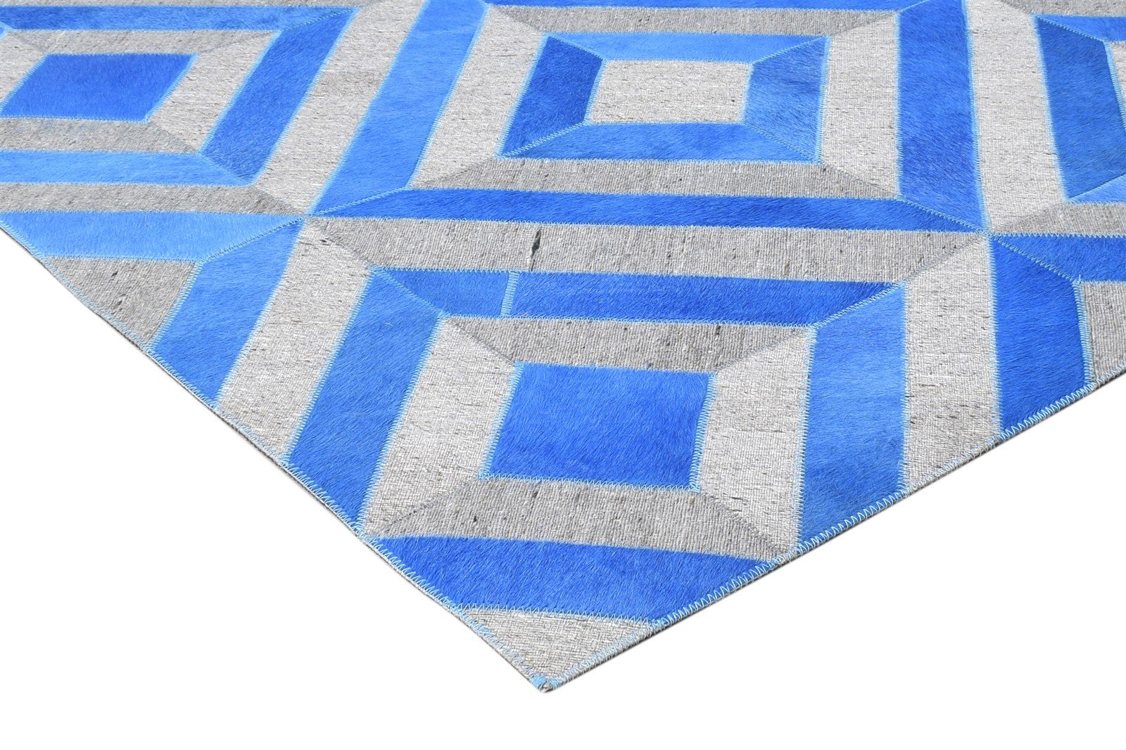 3X9 Rug Leather / Cotton Blue Modern Hand Woven Moroccan Diamond Small Runner 