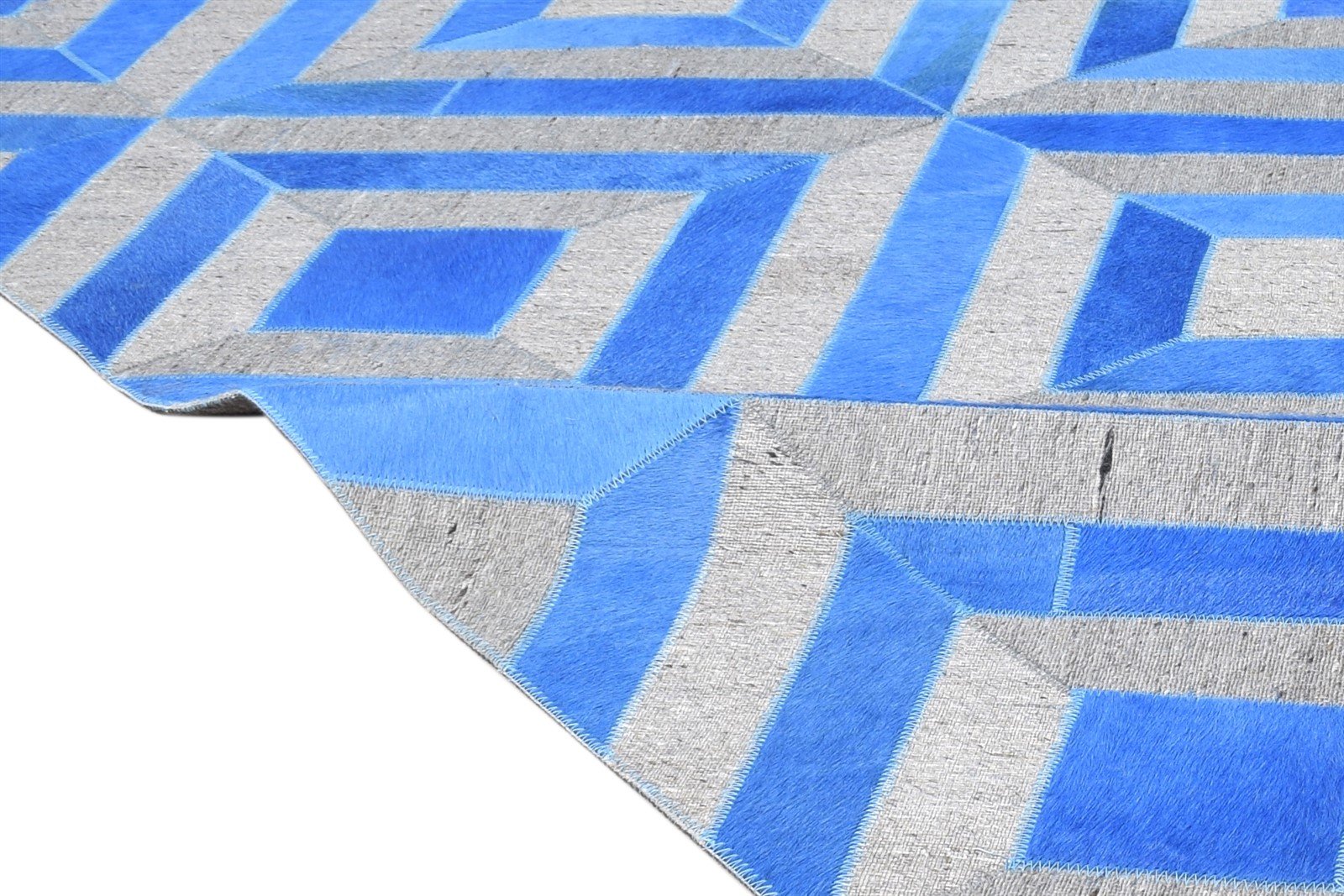 3X9 Rug Leather / Cotton Blue Modern Hand Woven Moroccan Diamond Small Runner 