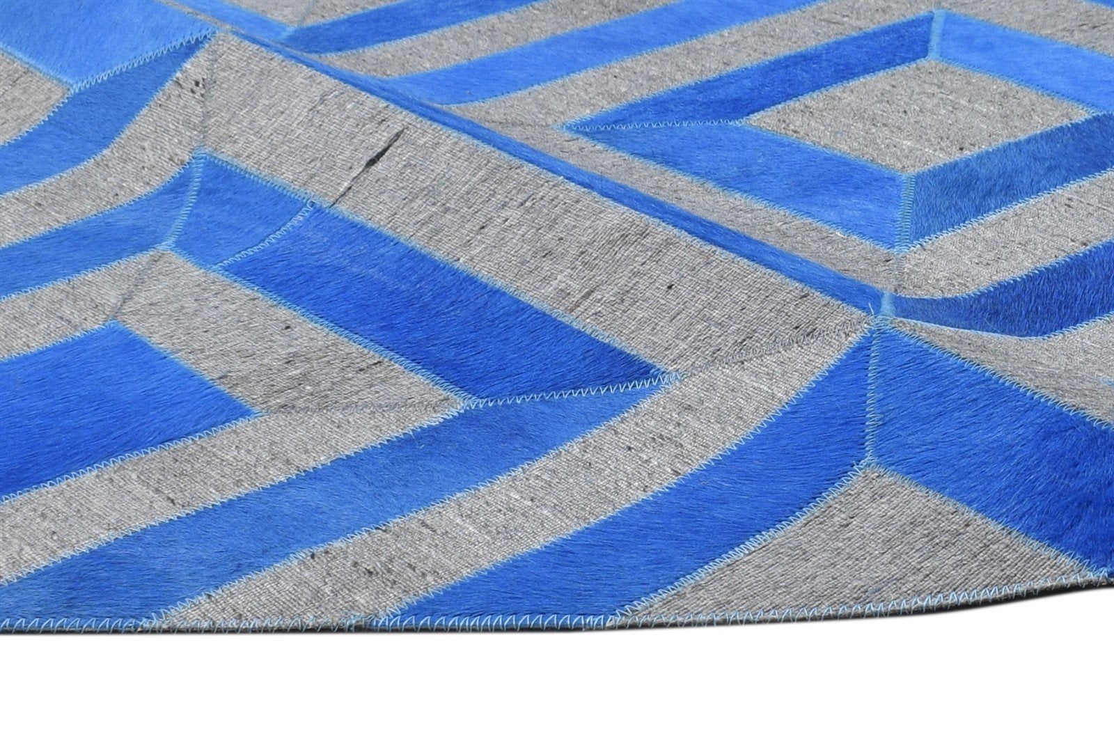 3X9 Rug Leather / Cotton Blue Modern Hand Woven Moroccan Diamond Small Runner 