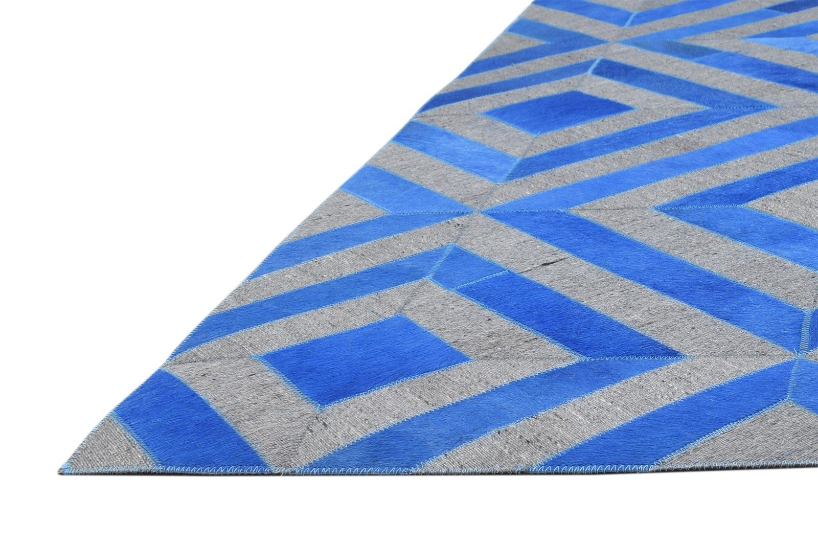 3X9 Rug Leather / Cotton Blue Modern Hand Woven Moroccan Diamond Small Runner 