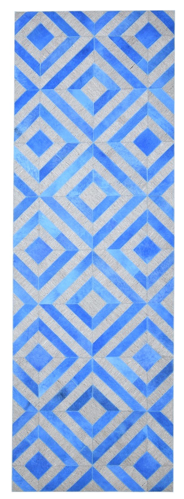 3X9 Rug Leather / Cotton Blue Modern Hand Woven Moroccan Diamond Small Runner 