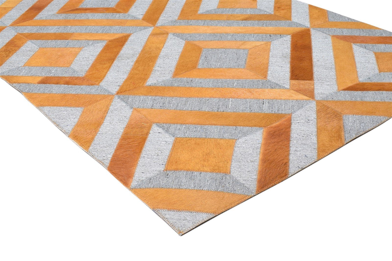 Hand Woven Gold Leather / Cotton Rug 3X9 Modern Moroccan Diamond Small Runner 