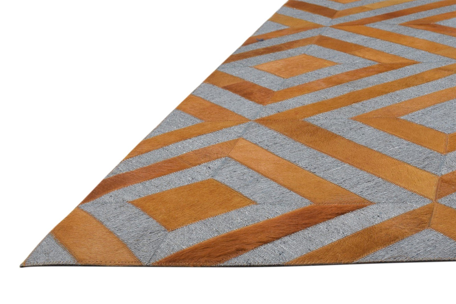 Hand Woven Gold Leather / Cotton Rug 3X9 Modern Moroccan Diamond Small Runner 