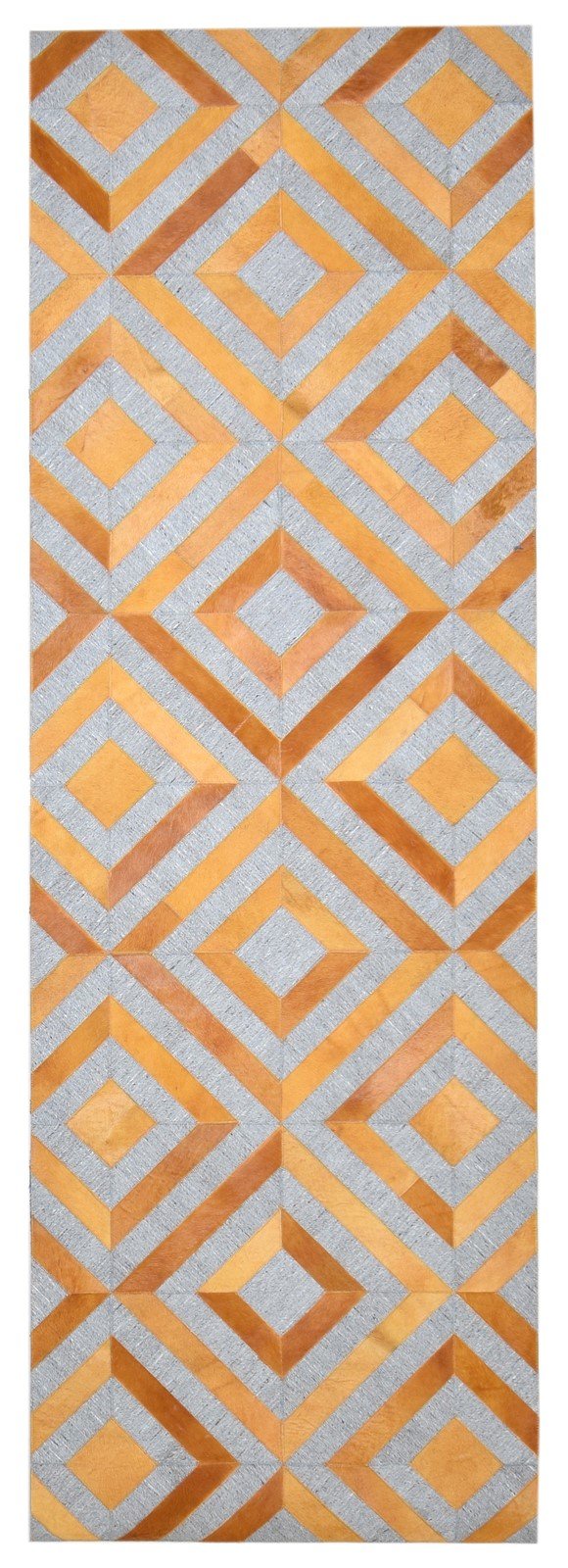 Hand Woven Gold Leather / Cotton Rug 3X9 Modern Moroccan Diamond Small Runner 