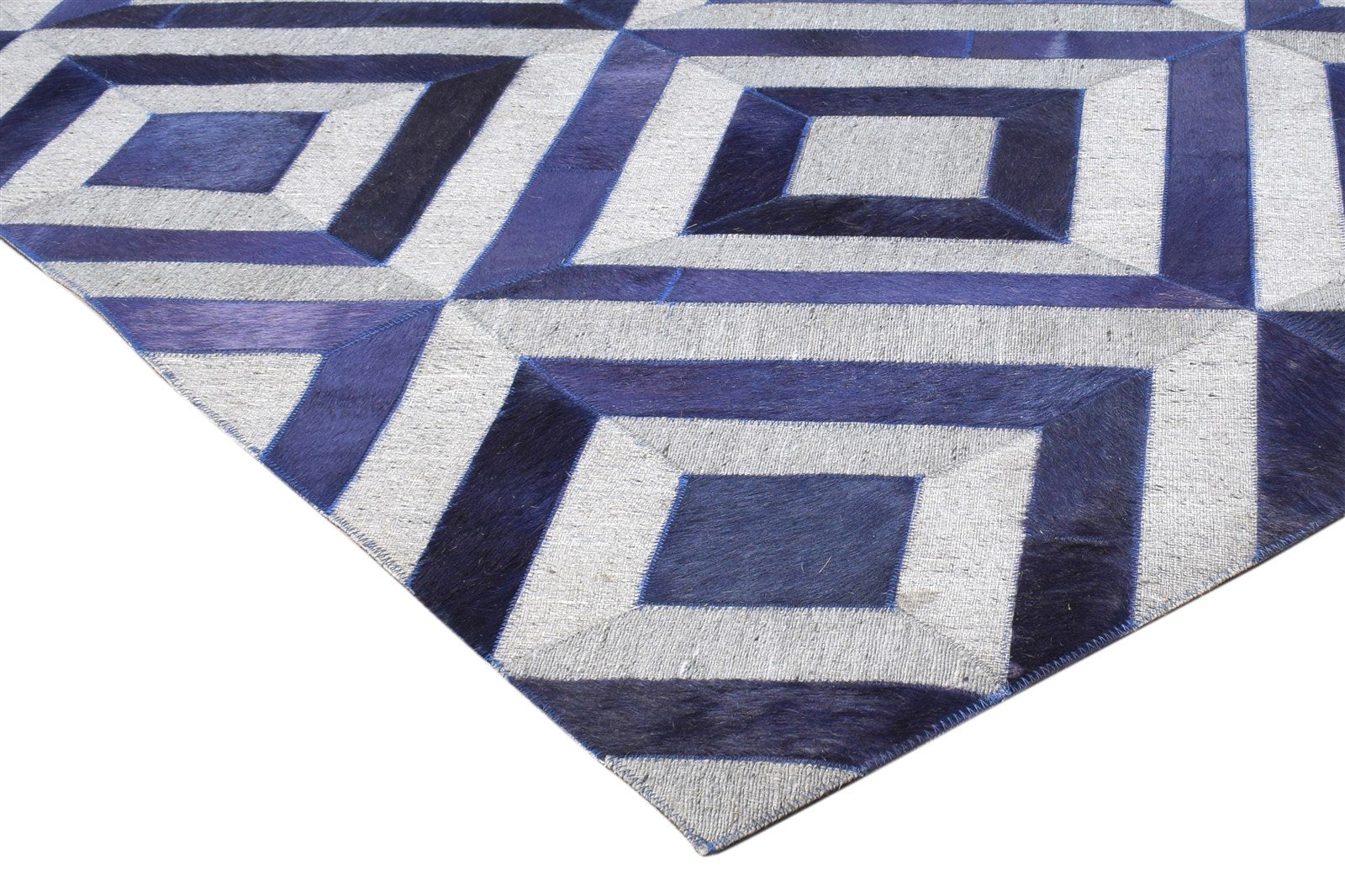 Leather / Cotton Blue Rug 3X9 Modern Hand Woven Moroccan Diamond Small Runner 