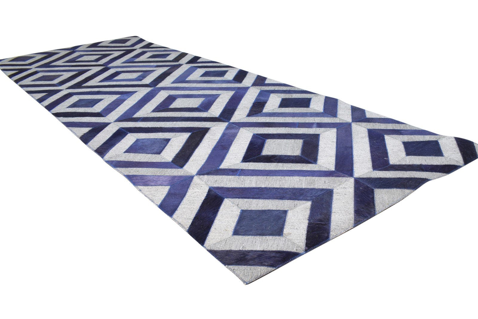 Leather / Cotton Blue Rug 3X9 Modern Hand Woven Moroccan Diamond Small Runner 