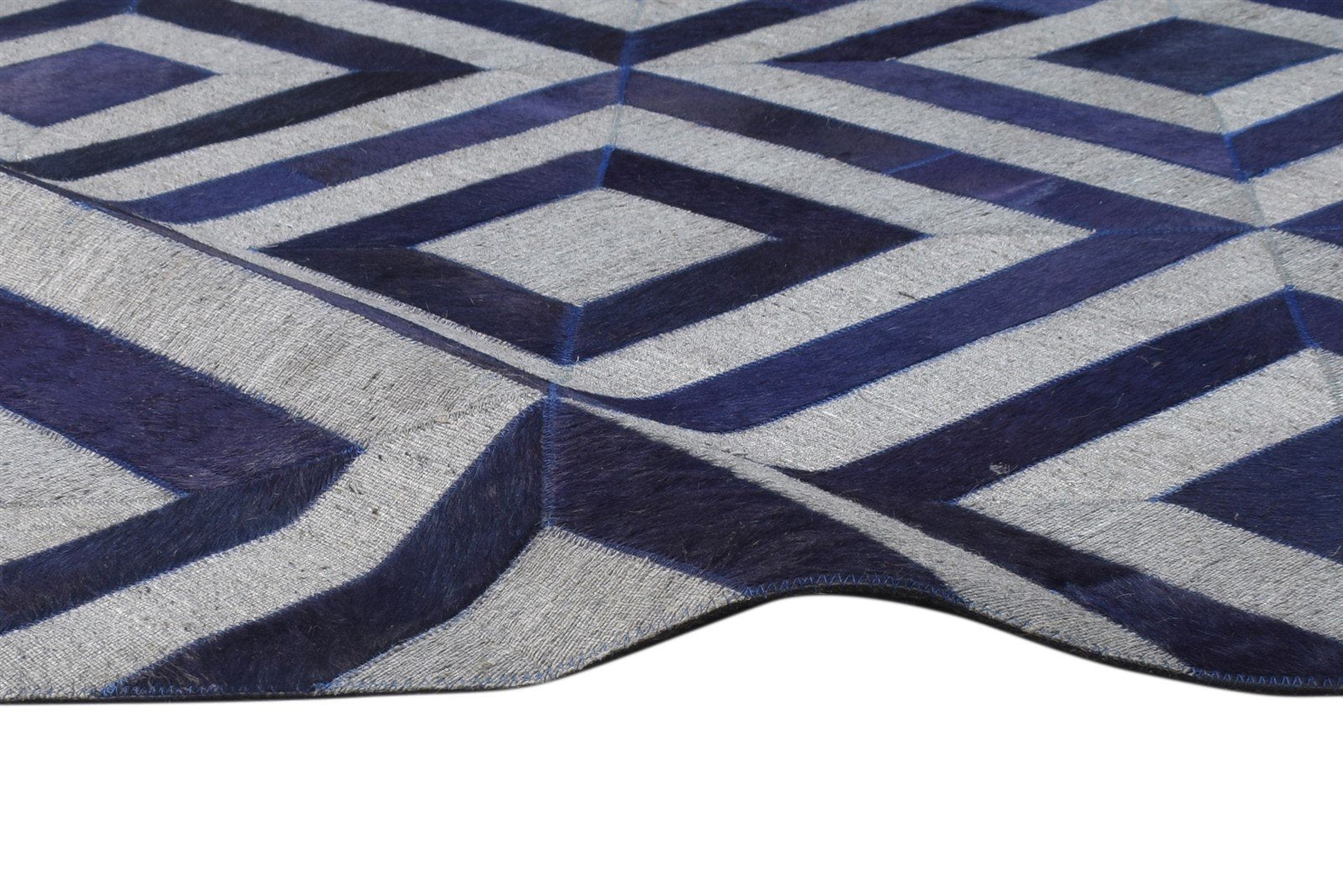 Leather / Cotton Blue Rug 3X9 Modern Hand Woven Moroccan Diamond Small Runner 