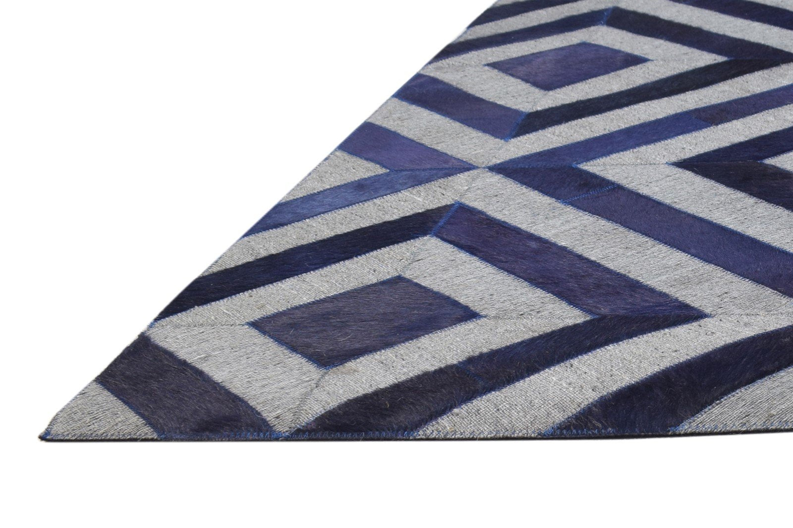 Leather / Cotton Blue Rug 3X9 Modern Hand Woven Moroccan Diamond Small Runner 