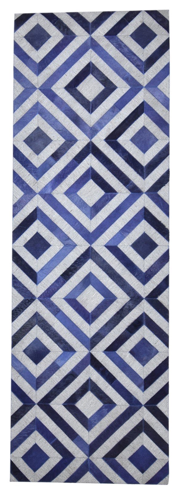 Leather / Cotton Blue Rug 3X9 Modern Hand Woven Moroccan Diamond Small Runner 