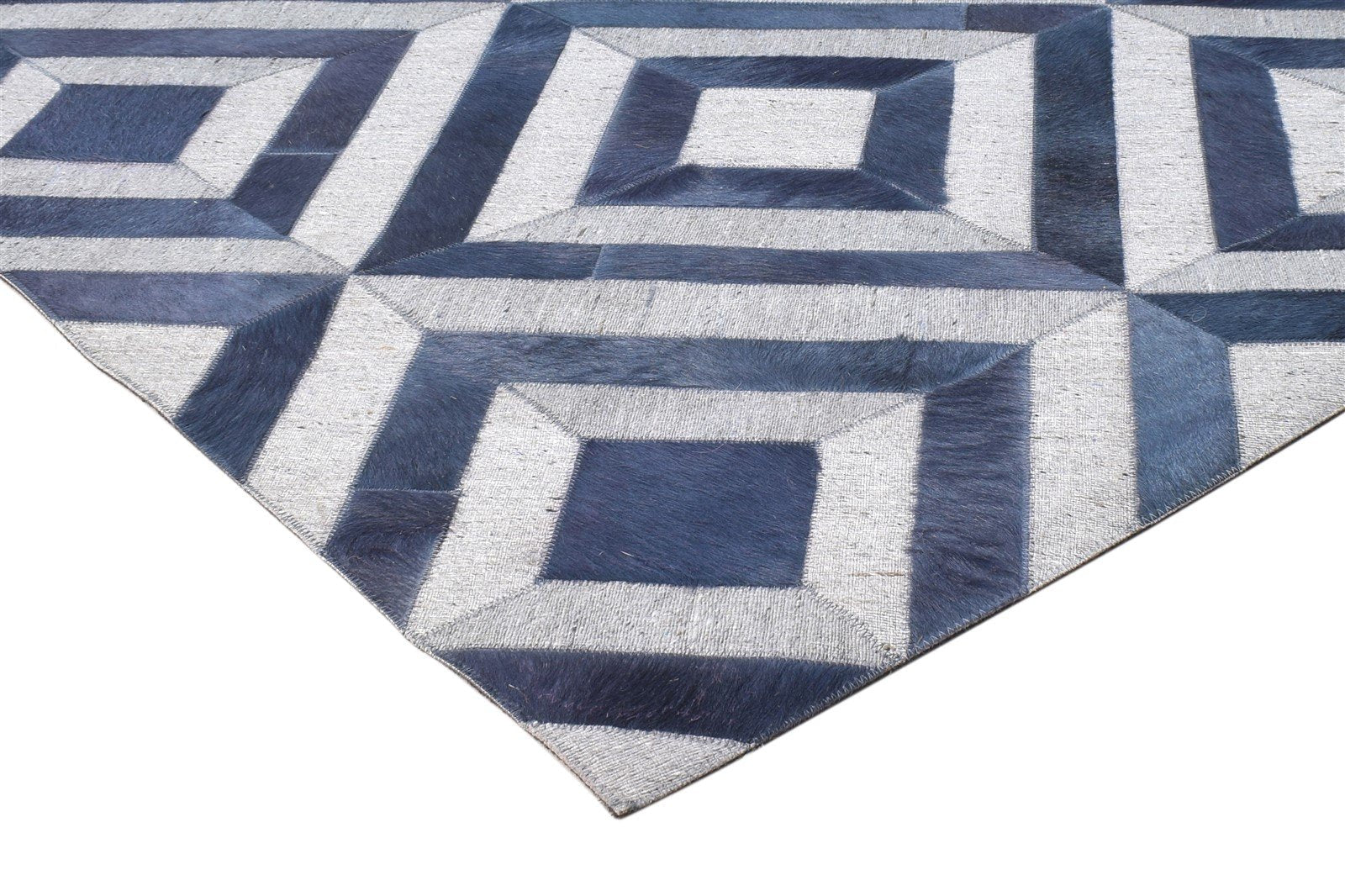 3X9 Rug Leather / Cotton Blue Modern Hand Woven Moroccan Diamond Small Runner 