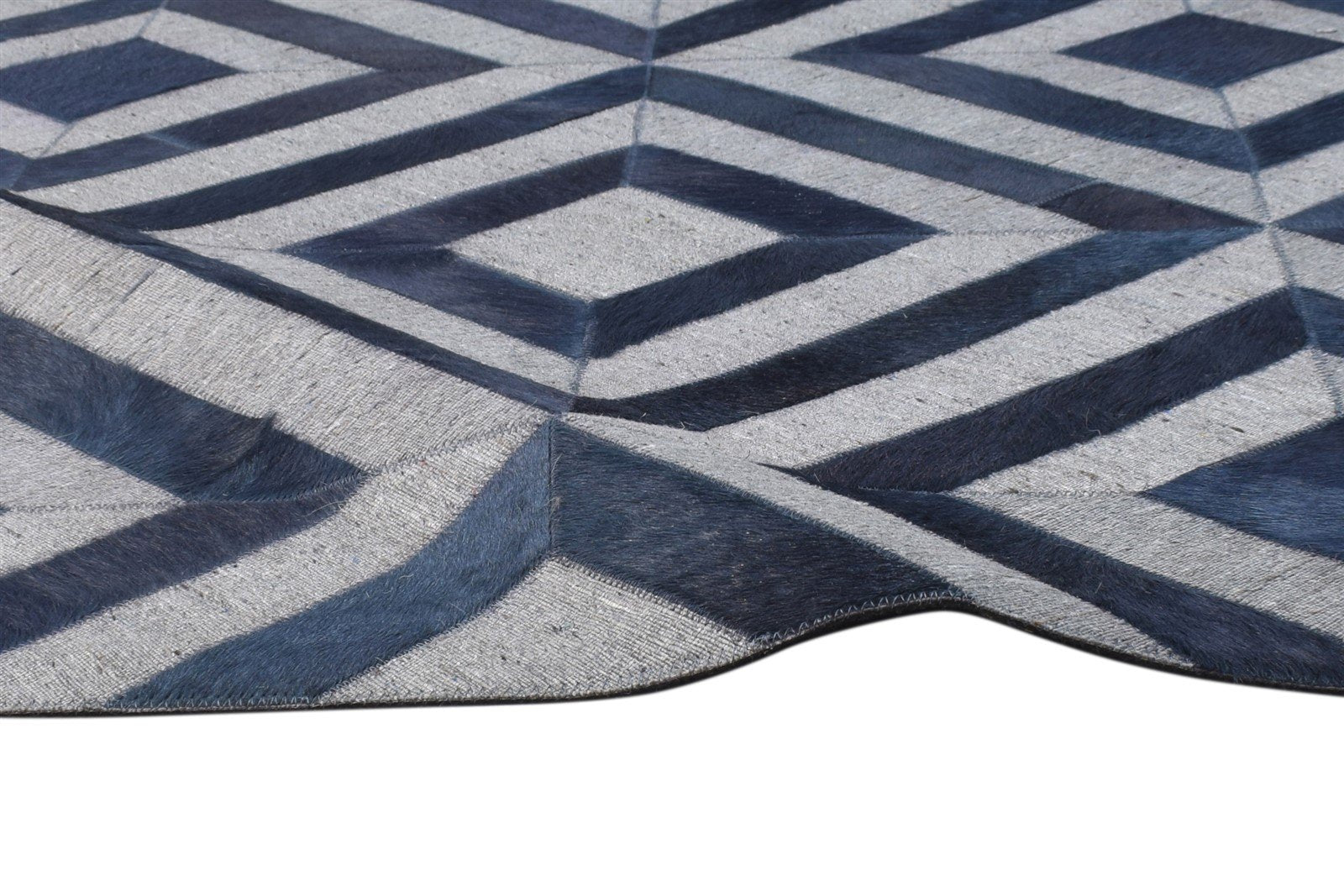 3X9 Rug Leather / Cotton Blue Modern Hand Woven Moroccan Diamond Small Runner 