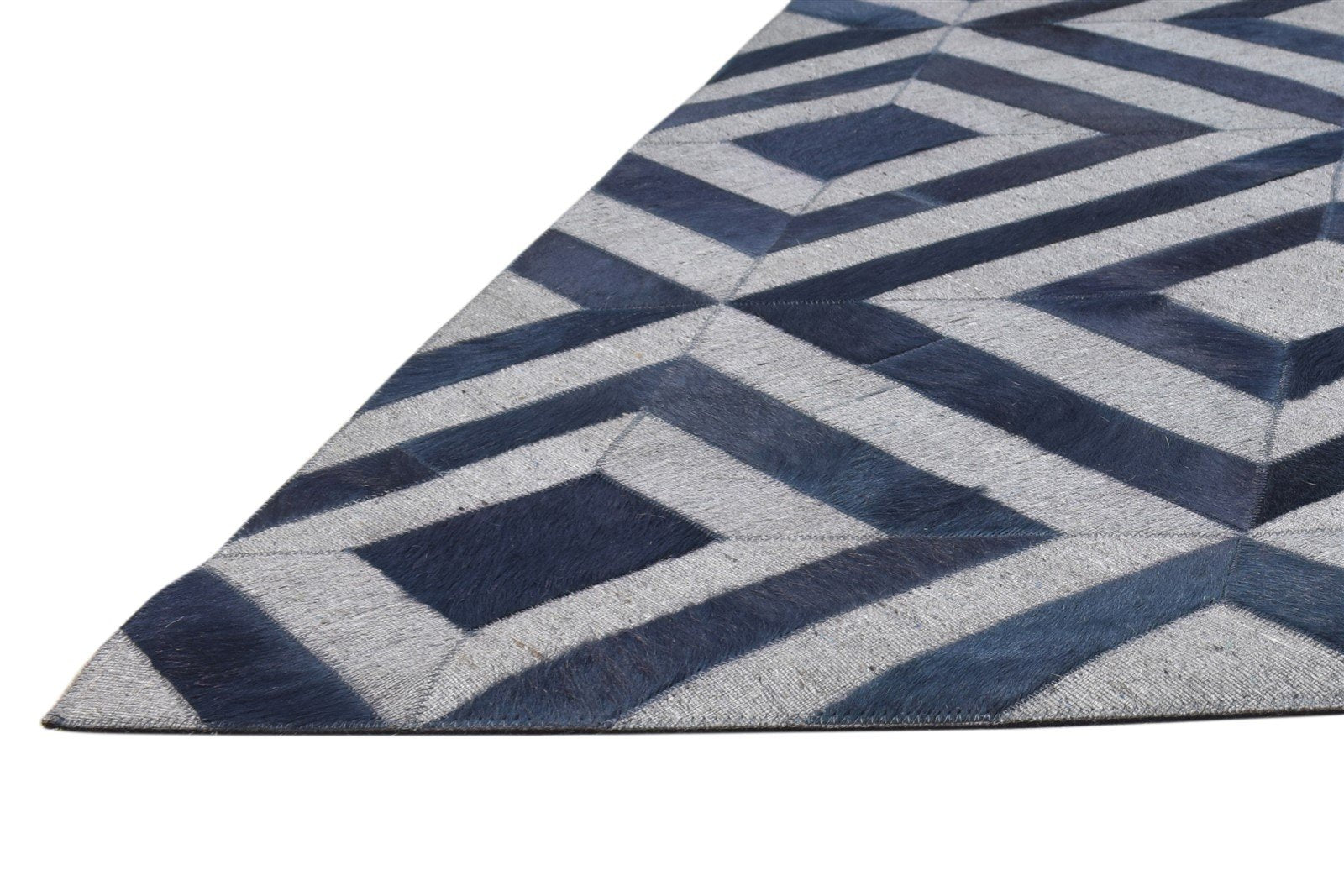 3X9 Rug Leather / Cotton Blue Modern Hand Woven Moroccan Diamond Small Runner 