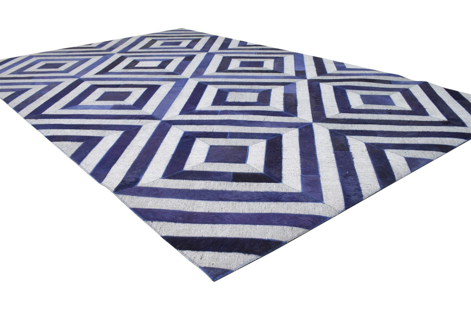 5X8 Rug Leather / Cotton Blue Modern Hand Woven Moroccan Diamond Room Size 