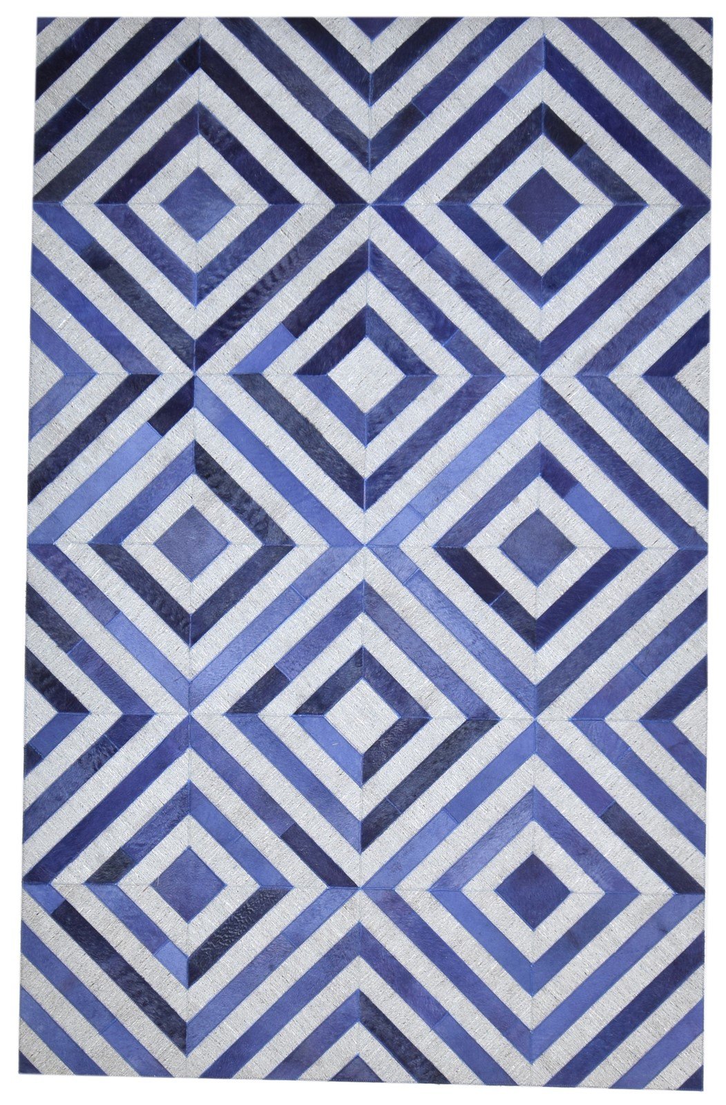 5X8 Rug Leather / Cotton Blue Modern Hand Woven Moroccan Diamond Room Size 