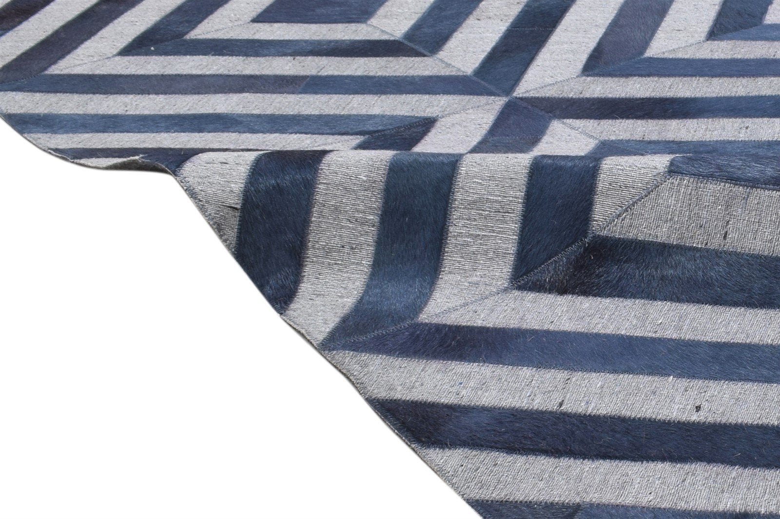 Hand Woven Blue Leather / Cotton Rug 5X8 Modern Moroccan Diamond Room Size 