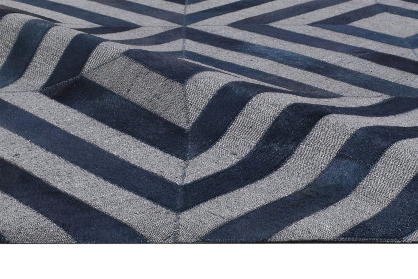 Hand Woven Blue Leather / Cotton Rug 5X8 Modern Moroccan Diamond Room Size 