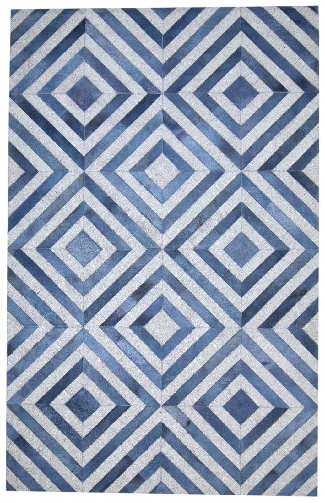 Hand Woven Blue Leather / Cotton Rug 5X8 Modern Moroccan Diamond Room Size 