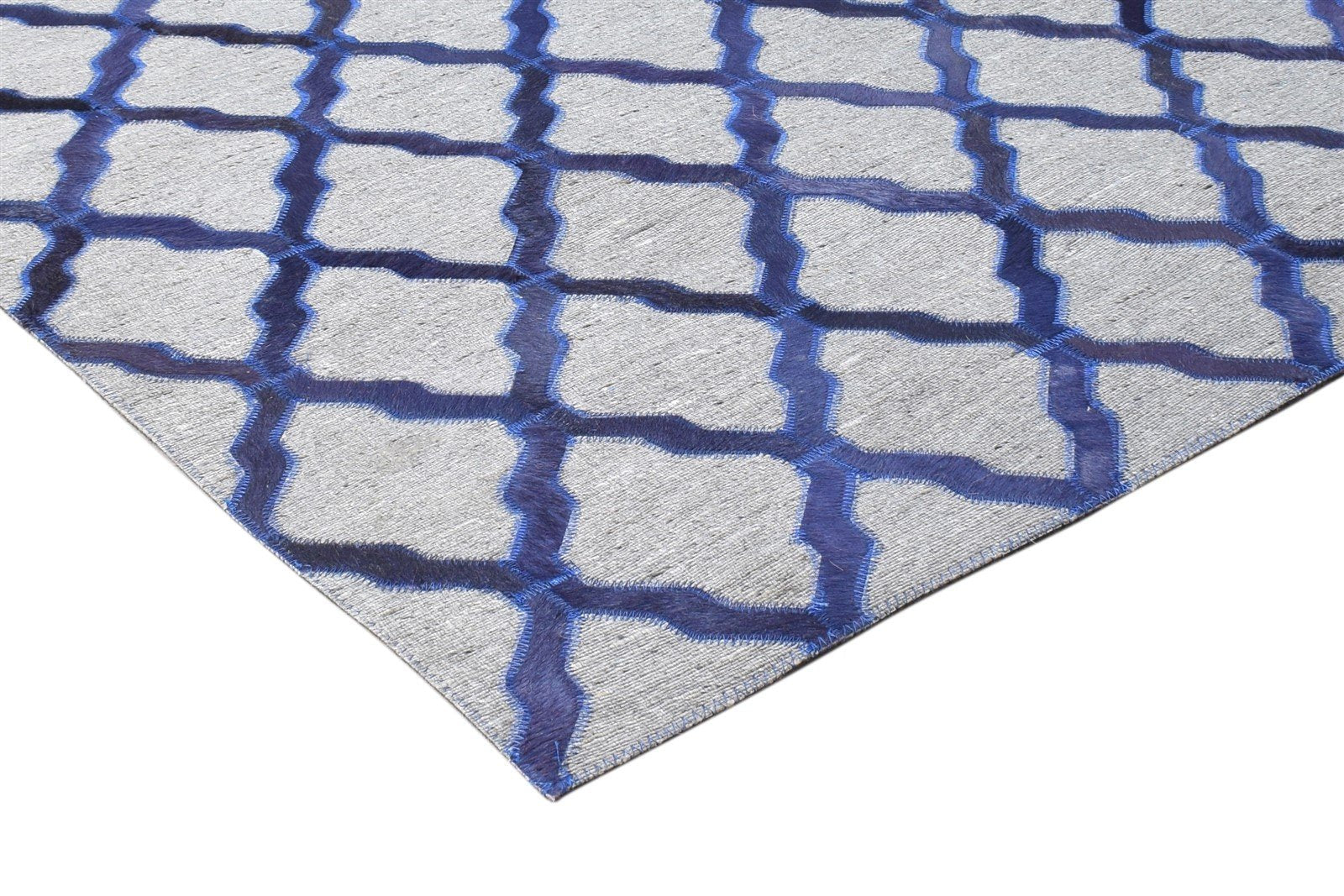 5X6 Rug Leather / Cotton Blue Modern Hand Woven Moroccan Trellis Room Size 