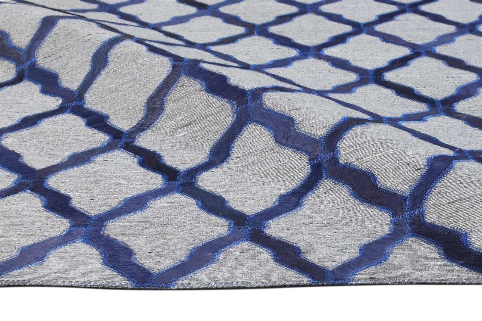 5X6 Rug Leather / Cotton Blue Modern Hand Woven Moroccan Trellis Room Size 