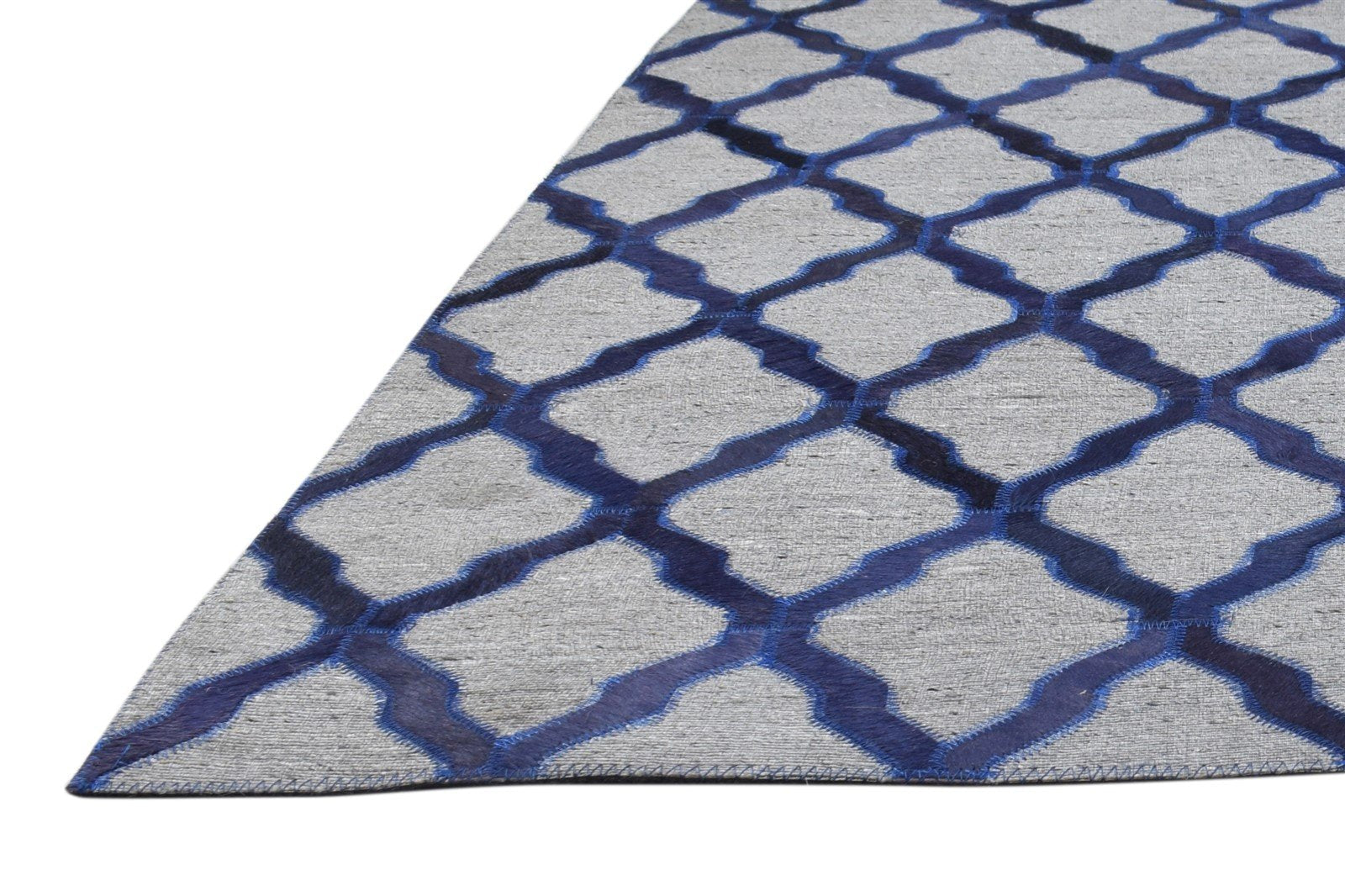 5X6 Rug Leather / Cotton Blue Modern Hand Woven Moroccan Trellis Room Size 