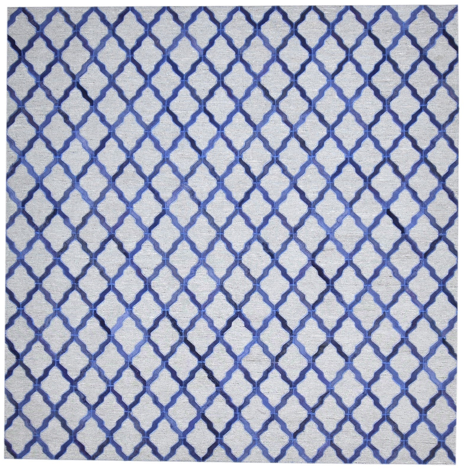 5X6 Rug Leather / Cotton Blue Modern Hand Woven Moroccan Trellis Room Size 