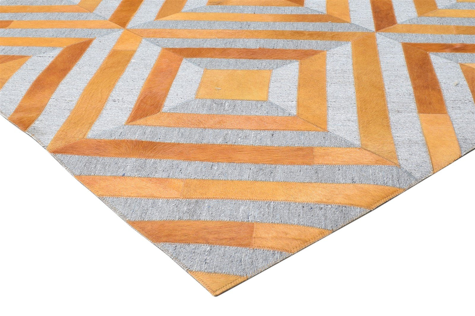 5X8 Rug Leather / Cotton Gold Modern Hand Woven Moroccan Diamond Room Size 