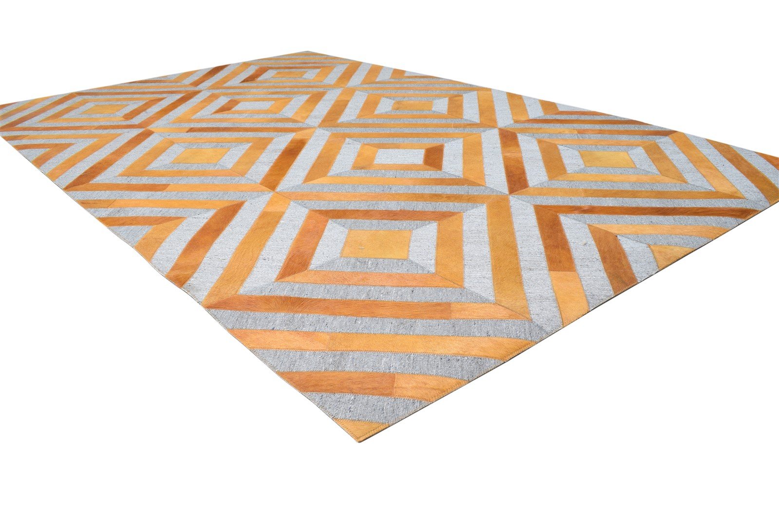 5X8 Rug Leather / Cotton Gold Modern Hand Woven Moroccan Diamond Room Size 