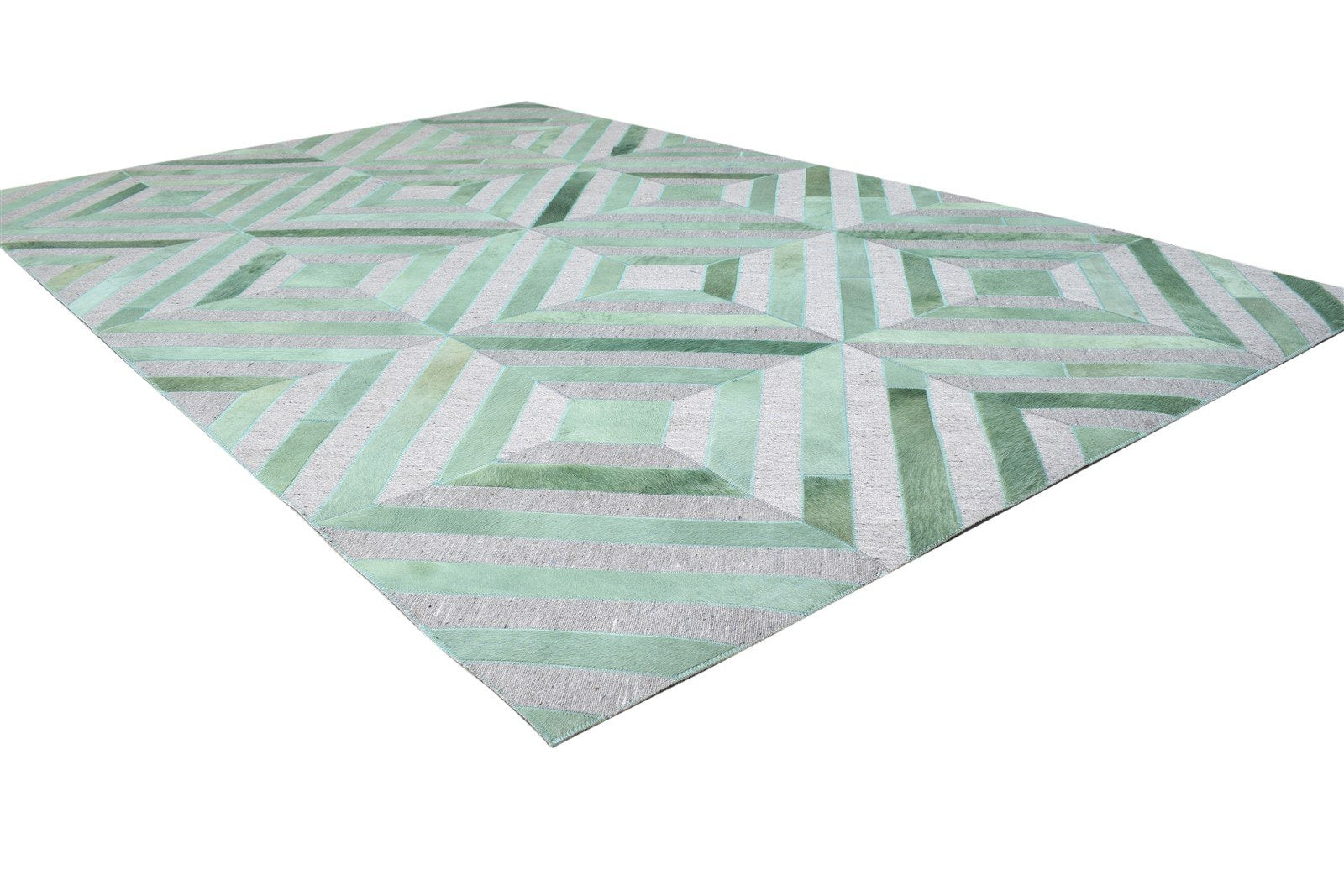 Hand Woven Green Leather / Cotton Rug 5X8 Modern Moroccan Diamond Room Size 