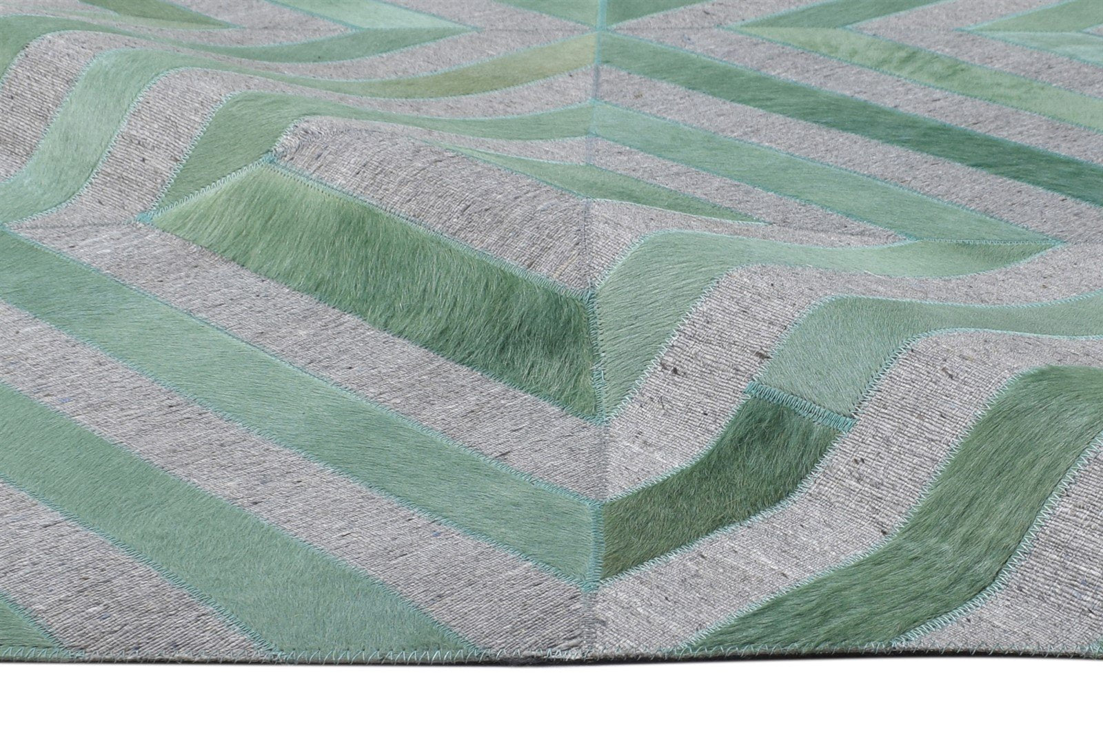 Hand Woven Green Leather / Cotton Rug 5X8 Modern Moroccan Diamond Room Size 