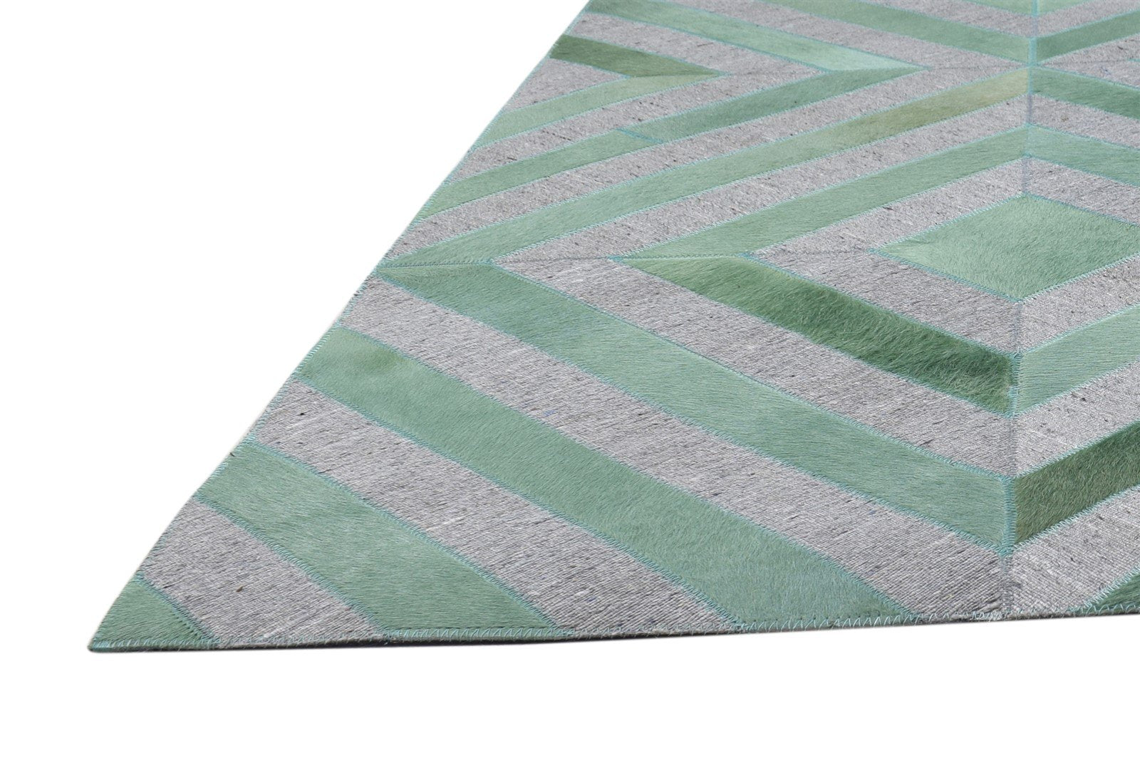 Hand Woven Green Leather / Cotton Rug 5X8 Modern Moroccan Diamond Room Size 