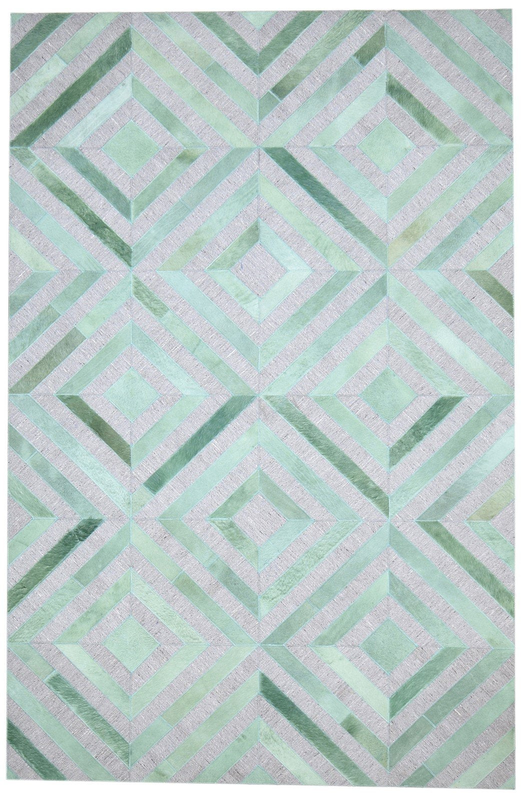 Hand Woven Green Leather / Cotton Rug 5X8 Modern Moroccan Diamond Room Size 