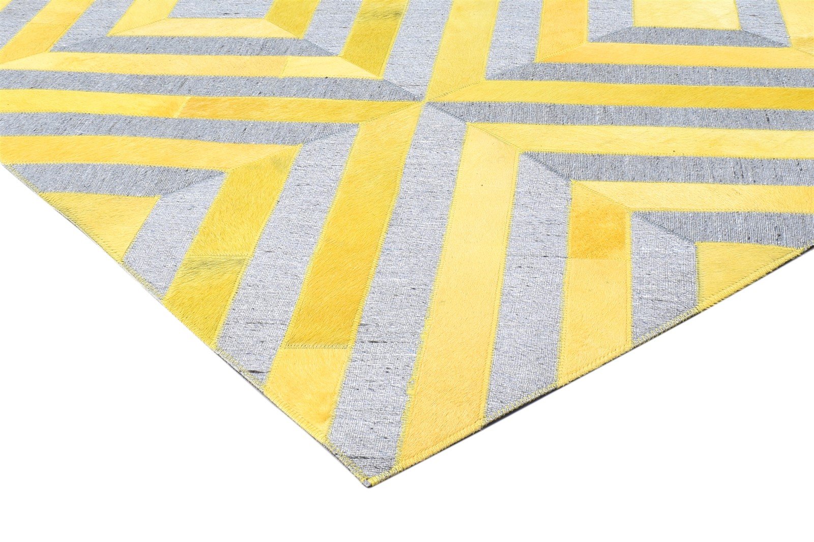 Leather / Cotton Yellow Rug 5X8 Modern Hand Woven Moroccan Diamond Room Size 