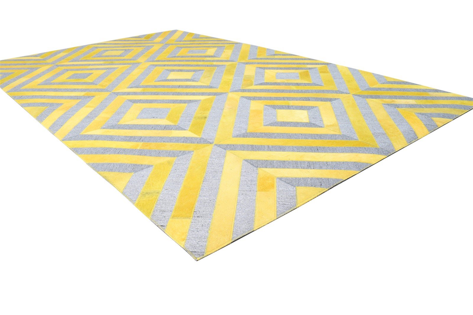 Leather / Cotton Yellow Rug 5X8 Modern Hand Woven Moroccan Diamond Room Size 