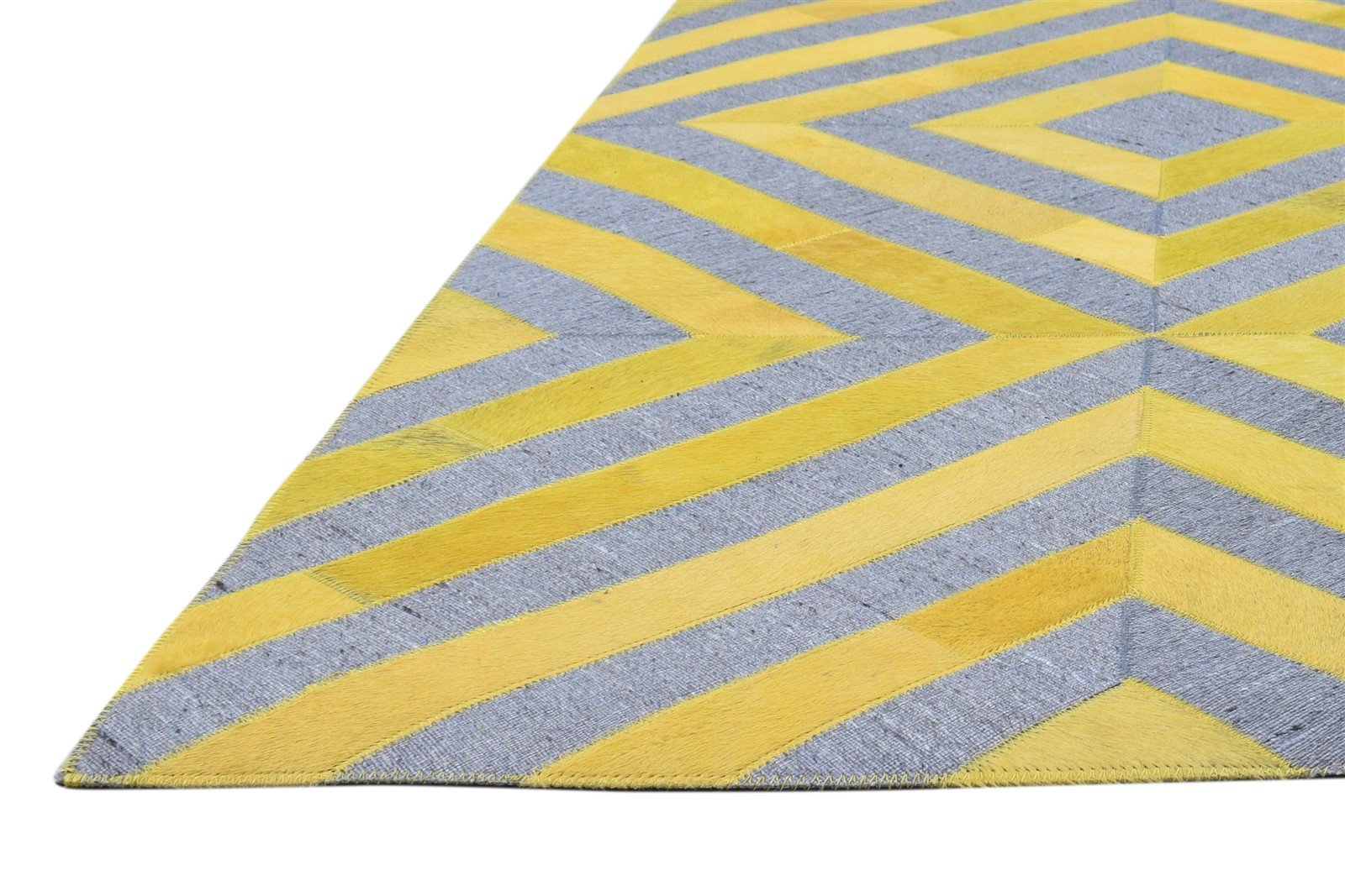 Leather / Cotton Yellow Rug 5X8 Modern Hand Woven Moroccan Diamond Room Size 