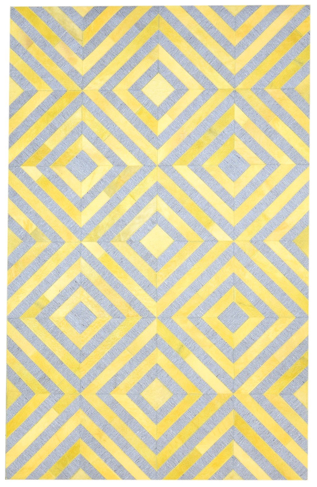 Leather / Cotton Yellow Rug 5X8 Modern Hand Woven Moroccan Diamond Room Size 