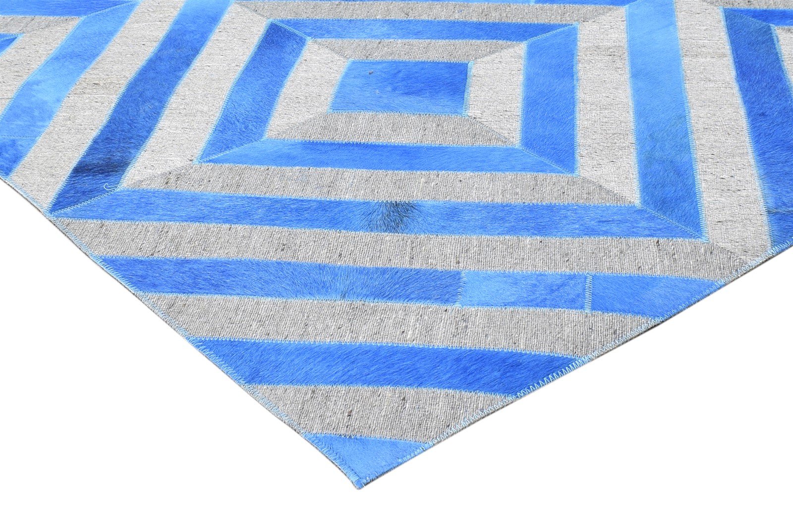 Leather / Cotton Blue Rug 5X8 Modern Hand Woven Moroccan Diamond Room Size 