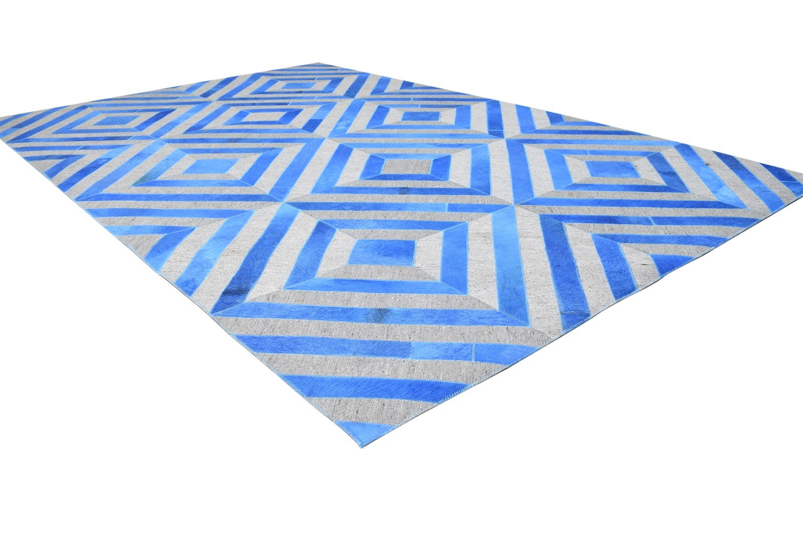 Leather / Cotton Blue Rug 5X8 Modern Hand Woven Moroccan Diamond Room Size 