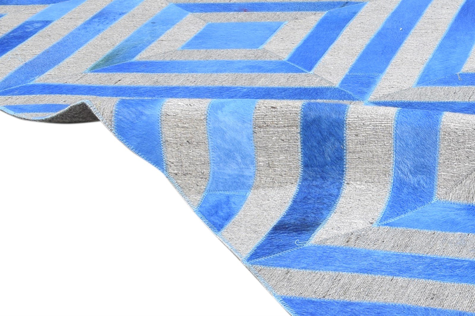 Leather / Cotton Blue Rug 5X8 Modern Hand Woven Moroccan Diamond Room Size 