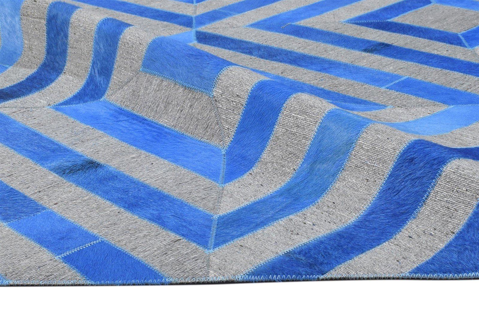 Leather / Cotton Blue Rug 5X8 Modern Hand Woven Moroccan Diamond Room Size 