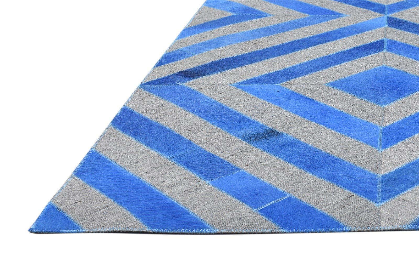 Leather / Cotton Blue Rug 5X8 Modern Hand Woven Moroccan Diamond Room Size 