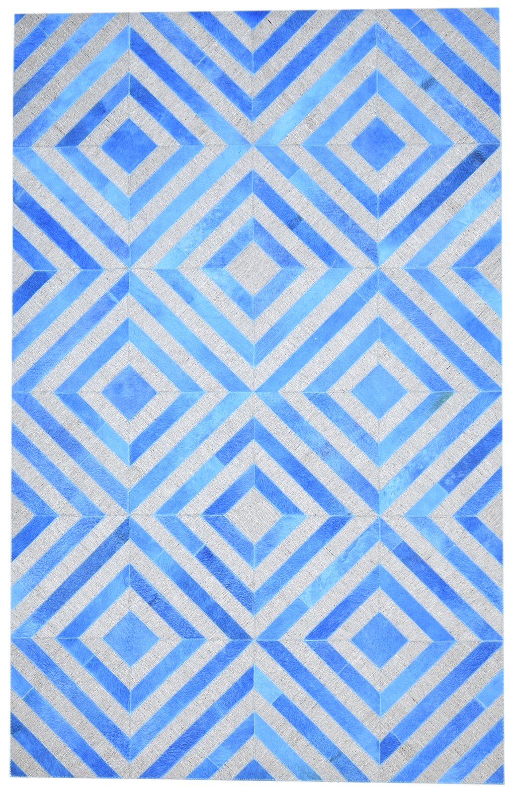 Leather / Cotton Blue Rug 5X8 Modern Hand Woven Moroccan Diamond Room Size 