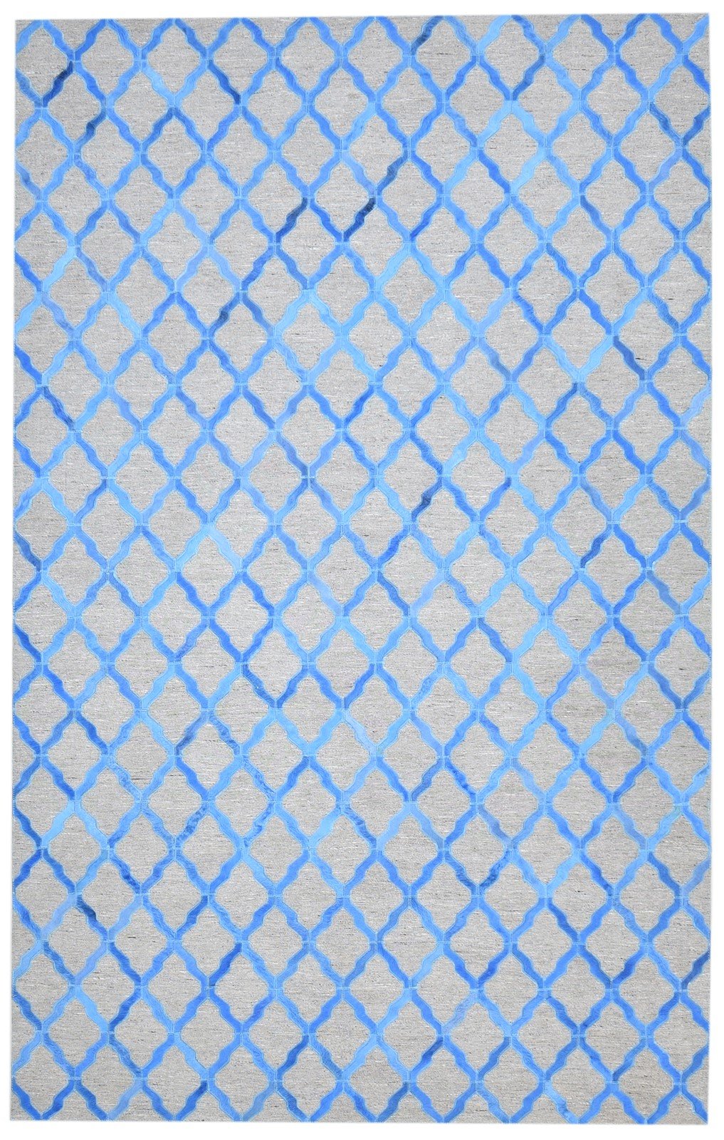 Hand Woven Blue Leather / Cotton Rug 5X8 Modern Moroccan Trellis Room Size 