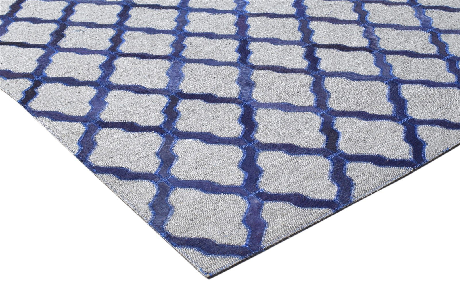 Leather / Cotton Blue Rug 5X8 Modern Hand Woven Moroccan Trellis Room Size 